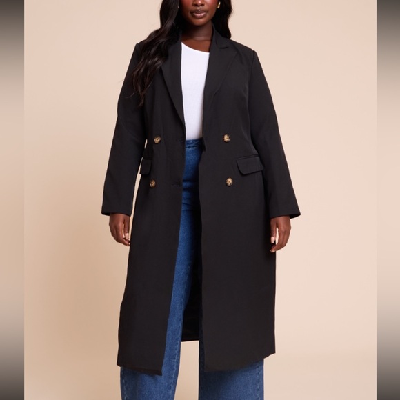 PrettyLittleThing Plus Black Maxi Length Duster Coat - Picture 1 of 5